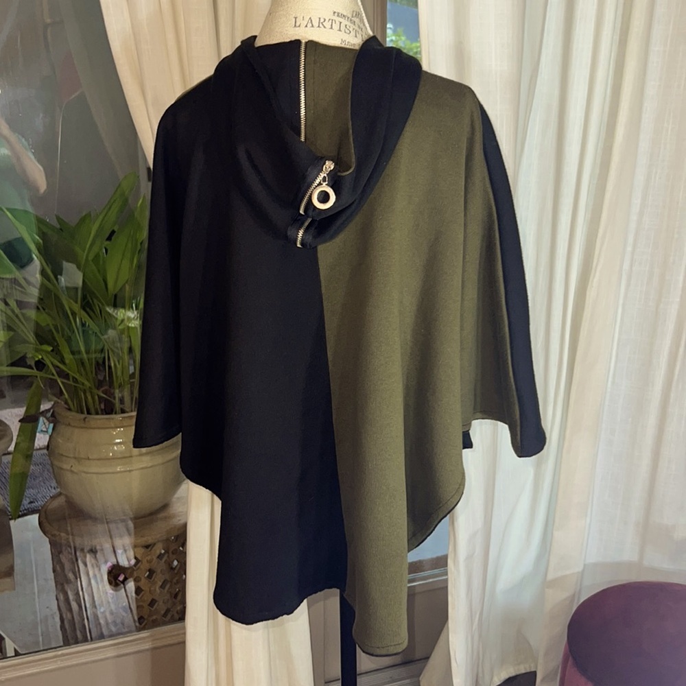 Ángel black & olive green cape tunic overcoat zipper hoodie & jacket Small - Picture 5 of 15